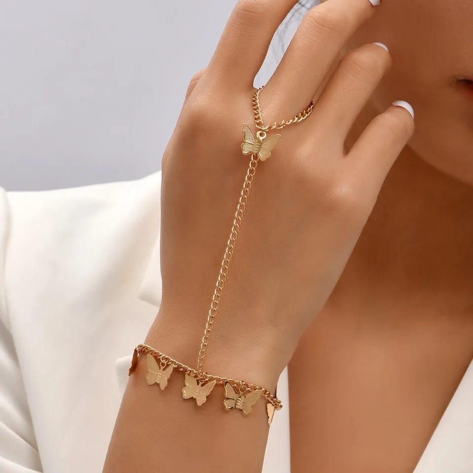 Gold Plated Butterfly Hanging Charm Bracelet