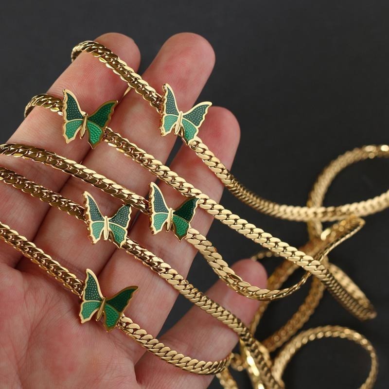 Korean Style Butterfly Gold Pendant Necklace