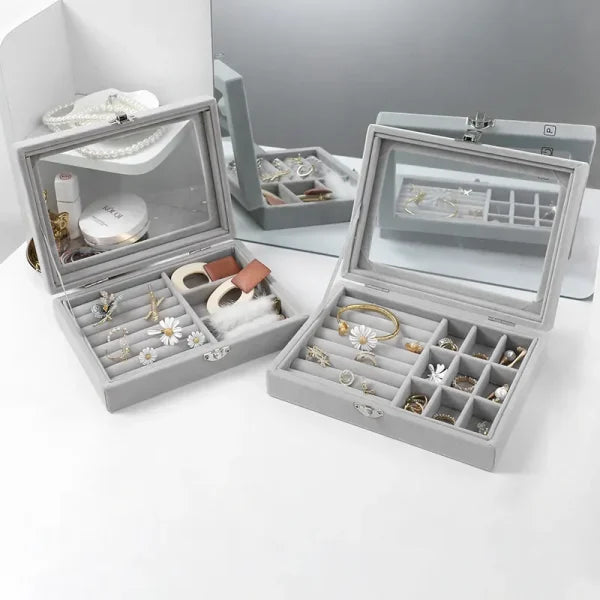 Mistico Velvet Jewelry Display Box with Glass Lid